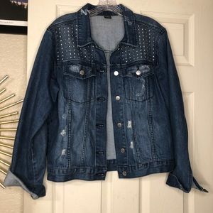Tinsel Town Studded Blue Jean Jacket w/Pockets Lg